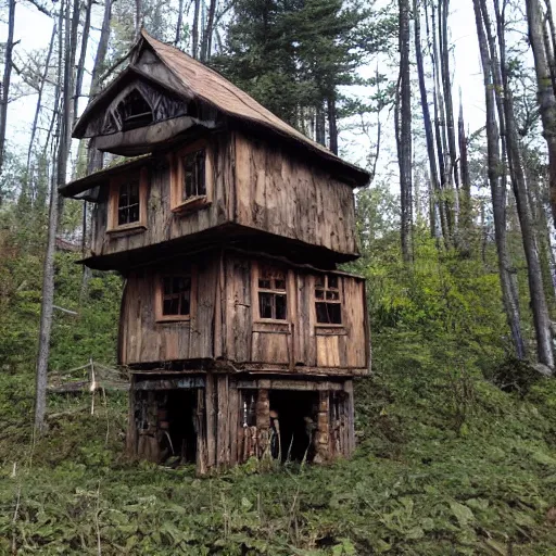 Prompt: Baba yaga houses walking around on stilts