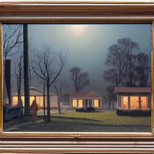 Image similar to a detailed cinematic render of a utopian 1 9 5 0 s american neighborhood by steven outram