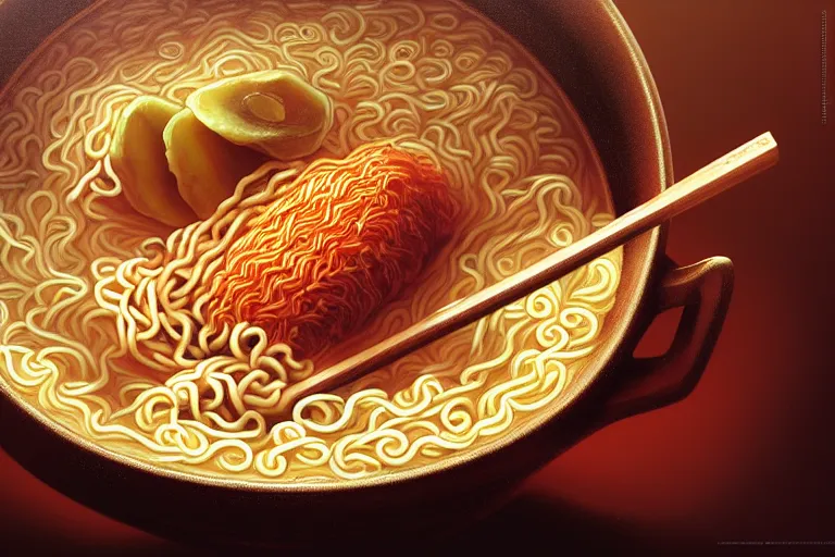 Image similar to ramen noodles jim carrey, hyper detailed, digital art, artstation, cinematic lighting, studio quality, smooth render, by caravaggio, artgerm, greg rutkowski