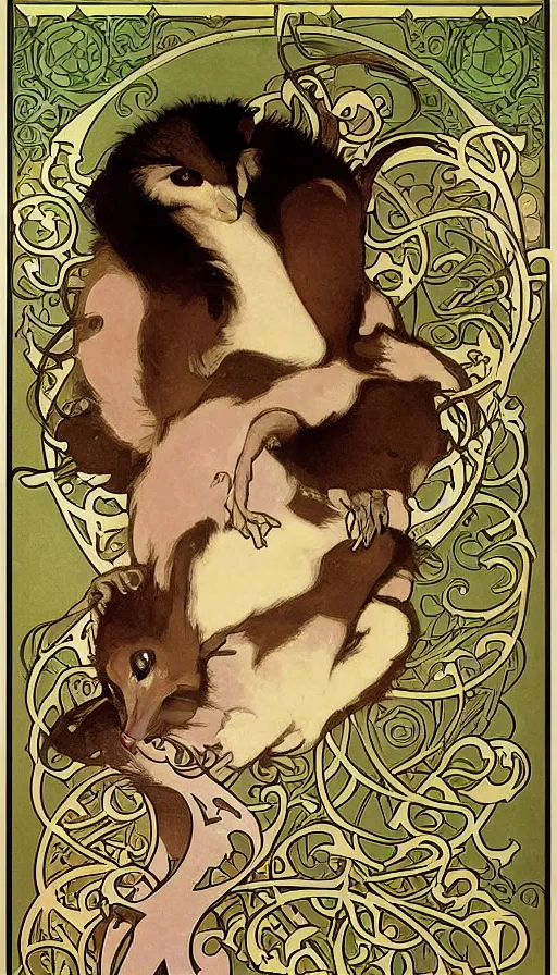 Image similar to poster of an opossum by Alphonse Mucha, Art Nouveau