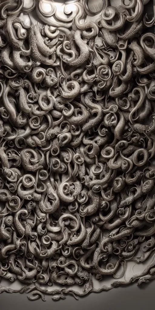 Image similar to a wideshreen photo of a huge cabinet full of octopuses cinematic lighting, silverplate, hyper realistic, very detailed, Octane render 8k