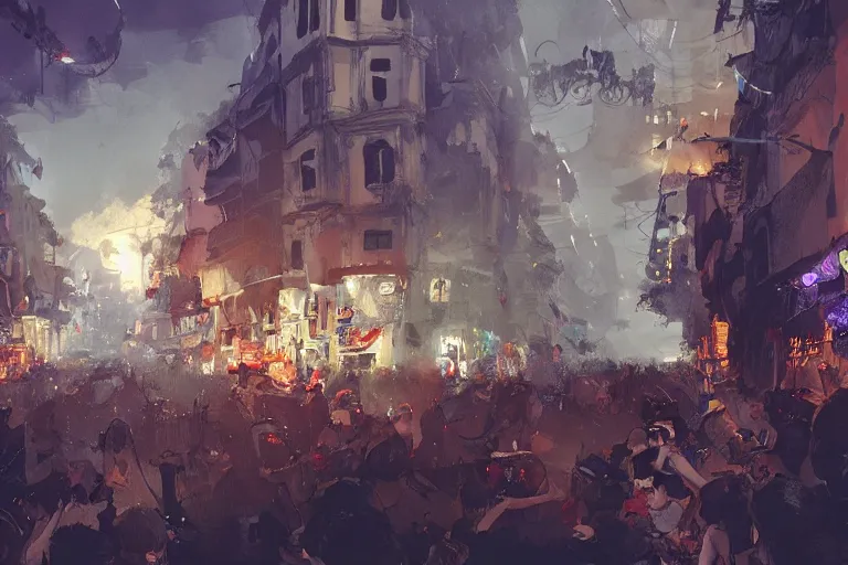 Prompt: street carnival salvador bahia, street party , cinematic lighting, dramatic atmosphere, by Dustin Nguyen, Akihiko Yoshida, Greg Tocchini, Greg Rutkowski, Cliff Chiang, 4k resolution, trending on artstation