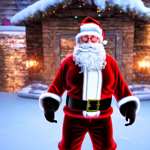 Image similar to high quality photo of santa claus as a gangsta, movie still, cinematic, 8 k, unreal engine, 3 d render