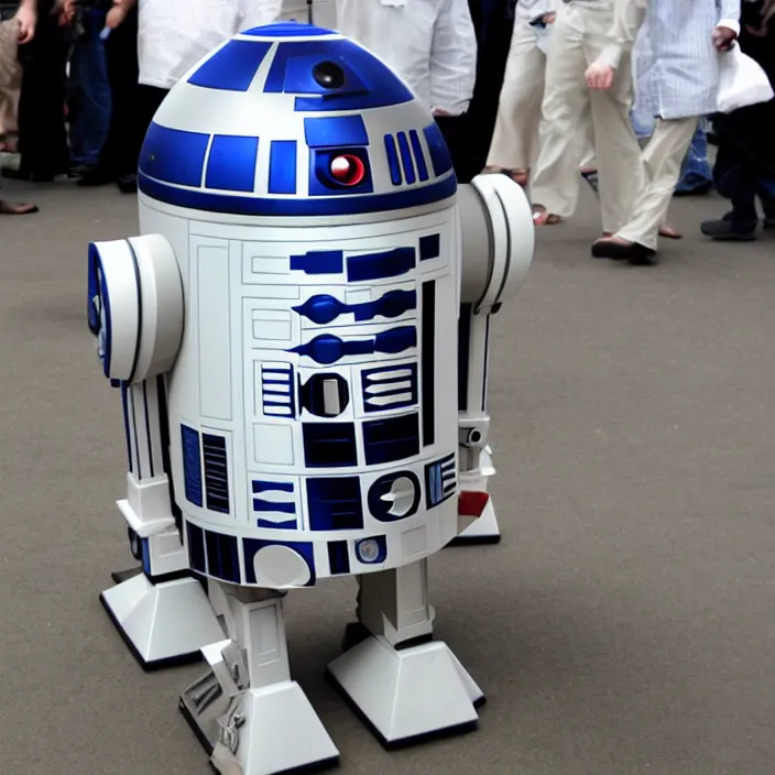 Prompt: anthropomorphized r 2 d 2 strutting around