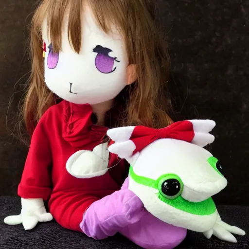 Prompt: cute fumo plush, a frog girl