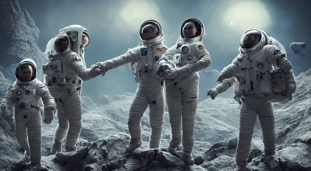 Prompt: a male and a female prometheus astronaut's on the planet::walking together::wide angle low cinematic lighting atmospheric realistic octane render highly detailed in he style of craig mullins, full hd render + 3d octane render + unreal engine 5 + Redshift Render + Cinema4D + C4D + Rendered in Houdini + Houdini-Render + Blender Render + Cycles Render + OptiX-Render + Povray + Vray + CryEngine + LuxCoreRender + MentalRay-Render + Raylectron + Infini-D-Render + Zbrush + DirectX + Terragen + Autodesk 3ds Max + After Effects + 4k UHD + immense detail + interdimensional lightning + studio quality + enhanced quality