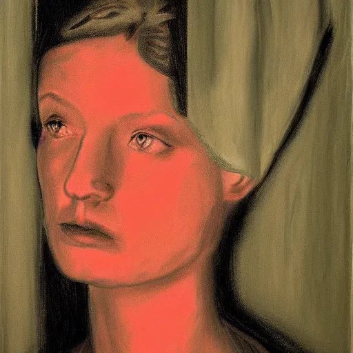 Image similar to depressed girl portrait, chiaroscuro lighting, by David Lynch