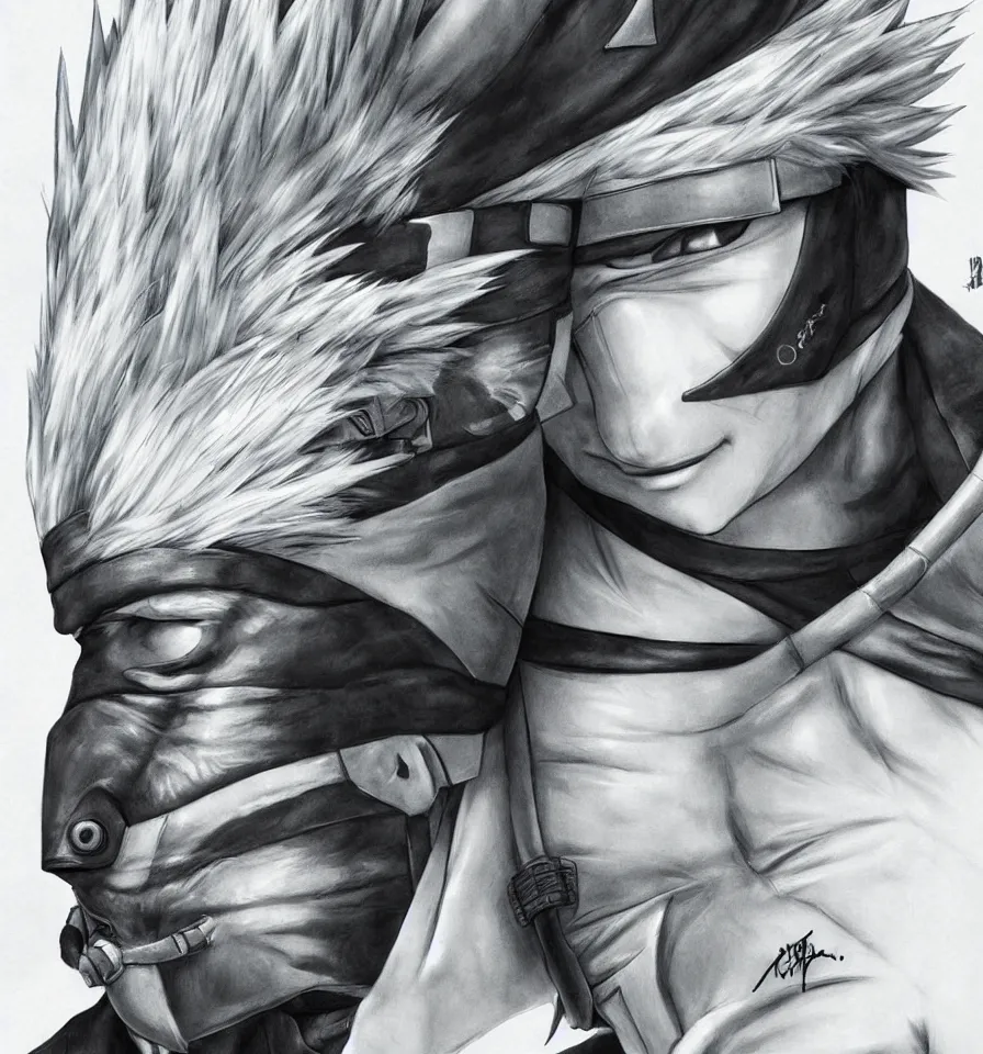 Image similar to hyper-realistic splashart illustration of kakashi hatake drawn by dao trong le