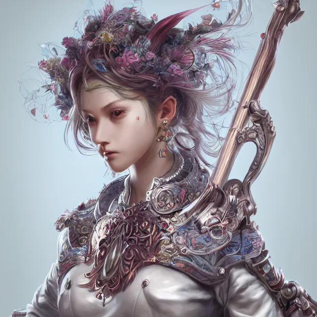 Image similar to studio portrait of neutral good colorful female cleric bard healer as absurdly beautiful, elegant, young skinny gravure idol, ultrafine hyperrealistic face illustration by kim jung gi, irakli nadar, intricate linework, sharp focus, bright colors, matte, octopath traveler, final fantasy, unreal engine highly rendered, global illumination, radiant light, intricate environment