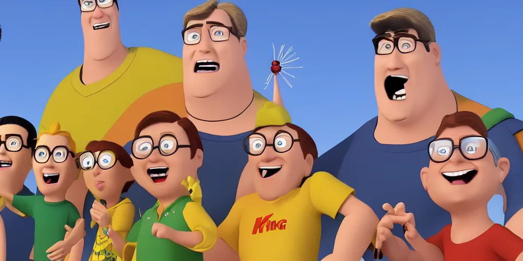 Prompt: King of the Hill in Pixar animation style, 4K