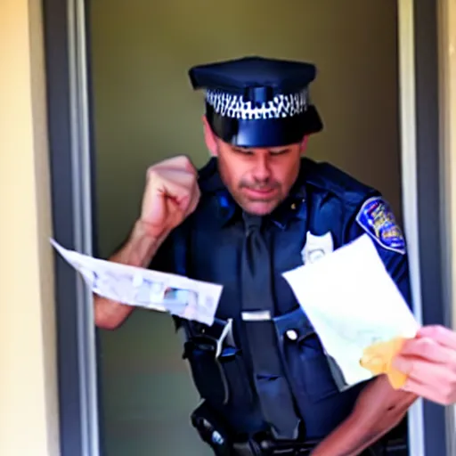 Prompt: a man is stealing mail and is getting caught by the police. real photo.