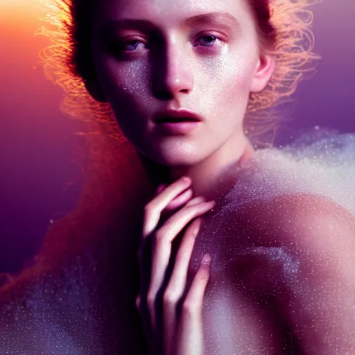 Prompt: photographic portrait of a stunningly beautiful renaissance female in soft dreamy light at sunset, gigantic crystals and smoke, and dust, contemporary fashion shoot, by edward robert hughes, annie leibovitz and steve mccurry, david lazar, jimmy nelsson, breathtaking, 8 k resolution, extremely detailed, beautiful, establishing shot, artistic, hyperrealistic, beautiful face, octane render