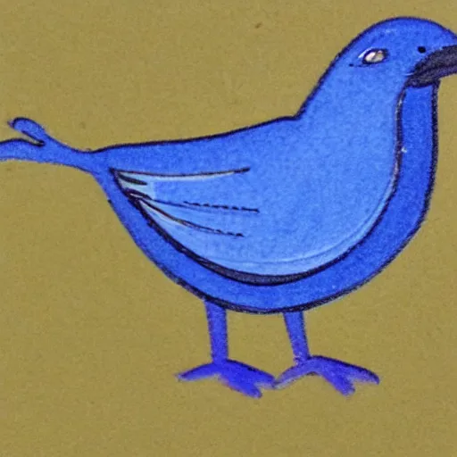 Prompt: a cartoon drawing of a blue speaking bird,