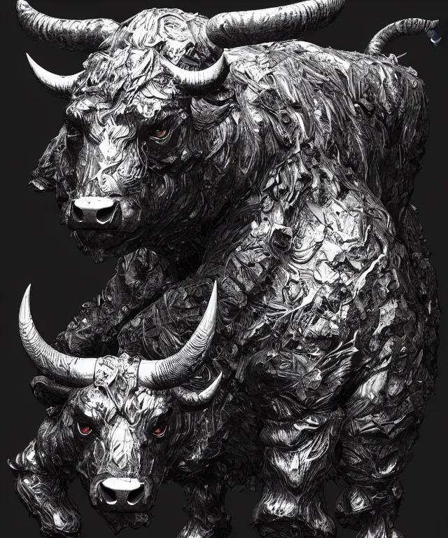 Image similar to a bull wearing a bear's head, crisp 8 k line art, digital painting, artstation, unreal engine, octane render, emissive lighting, concept art, matte, sharp focus, hyper realistic lighting, illustration, art by junto ito and takato yamamoto and philippe druillet