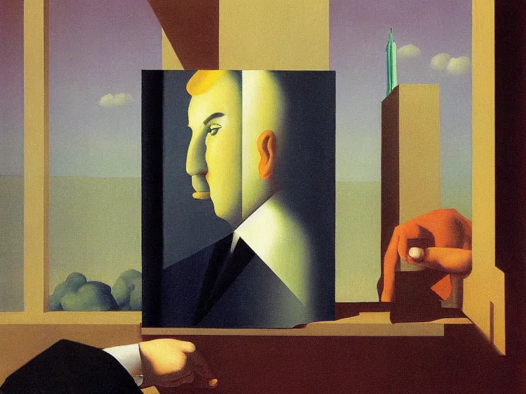 Prompt: illusion painting by rene magritte, high detail, high resolution