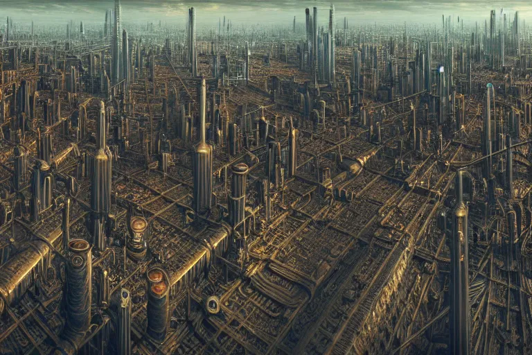 Image similar to an elaborate penned illustration of a apocalyptic intricate connected city of tubes and pipes, by jan van haasteren and jheronimus bosch, unreal engine, physically based rendering, ariel view, tilt - shift, grim, moody, cinematic