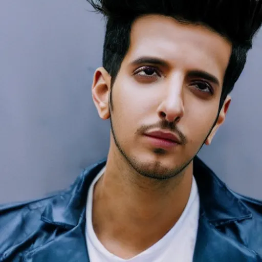 Image similar to “a realistic detailed photo of a guy who is an attractive humanoid who is half robot and half humanoid, who is a male android, singer Sebastian Yatra, shiny skin, posing like a statue, blank stare”