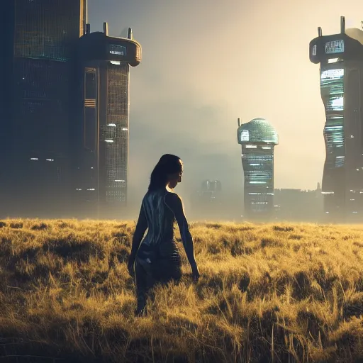 Prompt: 👩‍🌾🛸!! cyberpunk, the image is like beautiful dream, 4k post-processing highly detailed, art station, unreal engine + cinematography by Wes Anderson, Wide angle shot, futuristic, volumetric light, Fuji film, intricate detail, hyperreal, hyperrealistic, 4K, Octane render, unreal engine cinematic, sublime atmosphere,