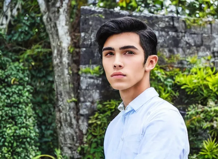 Image similar to outdoor medium close shot of a very very very very extremely handsome!!! good looking young man in 2 0 2 2 with the face of jose rizal!!! wearing stylish modern clothes photo taken in 2 0 2 2, 3 5 mm f 1. 4 digital color photography