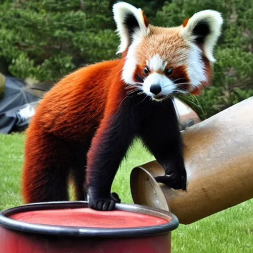 Image similar to a red panda doing a keg stand