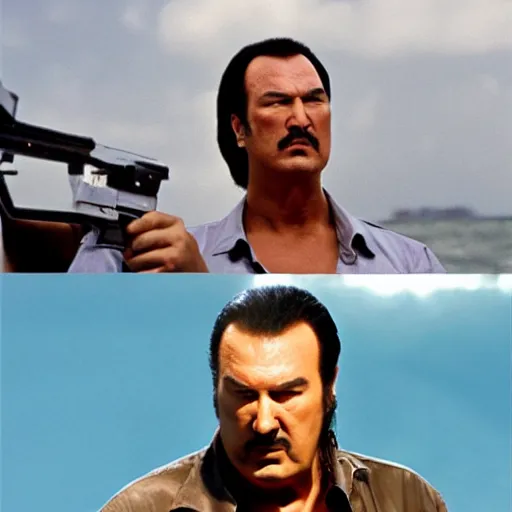 Image similar to steven seagal starring in miami vice, realistic stills from the tv series, gritty drama by michael mann