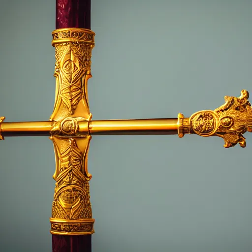 Prompt: high quality presentation photo of a golden sword, photography 4k, f1.8 anamorphic, bokeh, 4k, Canon, Nikon