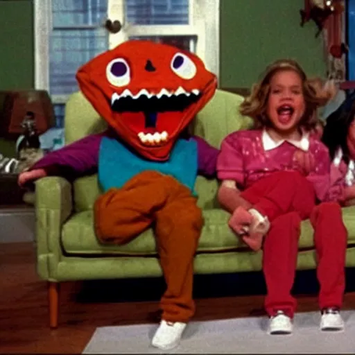 Image similar to a puppet couch with teeth and eyes who eats people, disney channel original movie 1 9 9 0 s