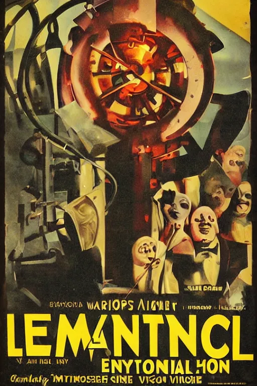 Prompt: mechanical lemon psychological horror vintage movie poster