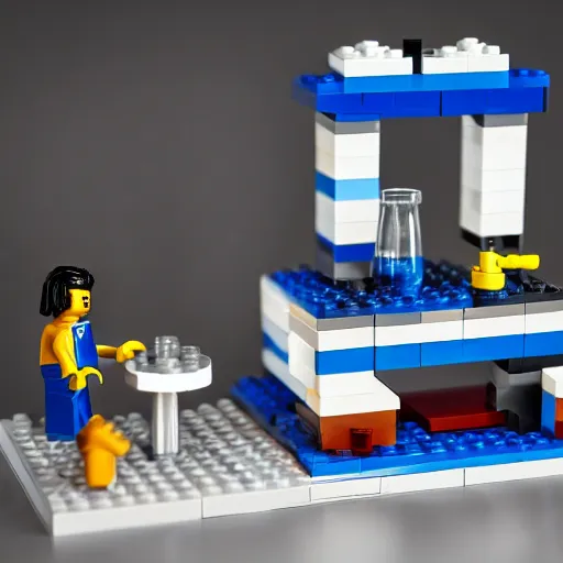 Image similar to Nikola Tesla in his laboratory, a Lego set from the Lego Ideas series, professional product photography ,