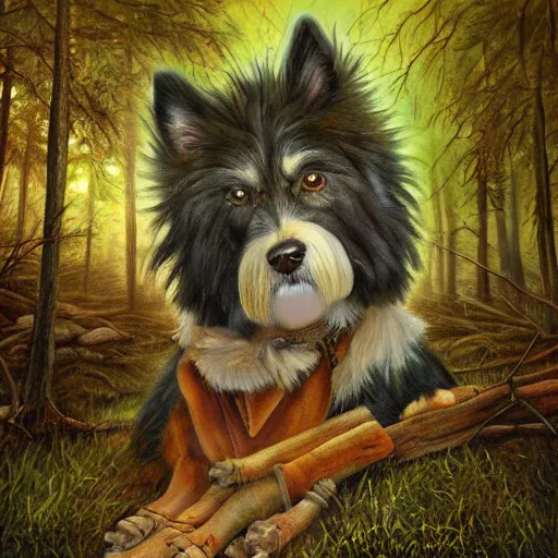 Image similar to a painting of a dog in the woods, an album cover by terry redlin, deviantart, furry art, official art, storybook illustration, hyper realism