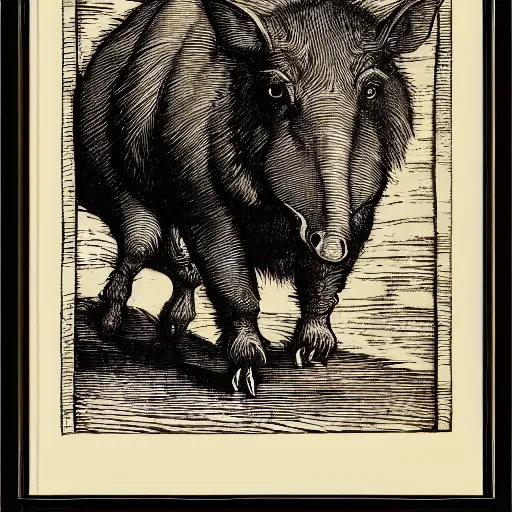 Prompt: wild boar by albrecht durer. woodcut. 1 5 1 5