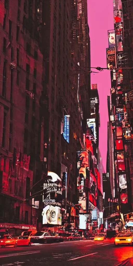 Image similar to fluffy puppet im new york at night with red lights as eyes