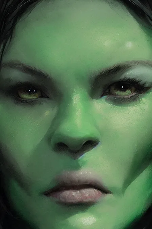 Image similar to green orc female, light green tone beautiful face, by artgerm, by greg rutkowski, by jeremy mann, digital painting