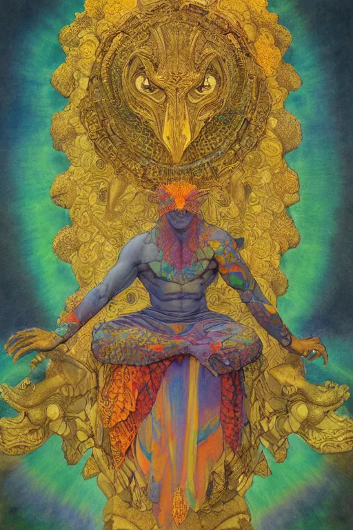 Image similar to beautiful crocodile headed god by maxfield parrish, mandala, coherent design, vivid colors, digital watercolor ink illustration painting, complementary color, golden ratio, detailed, sharp lines, sharp focus, intricate, rainbowshift, artgerm, gustave dore, alphonse mucha, octane render