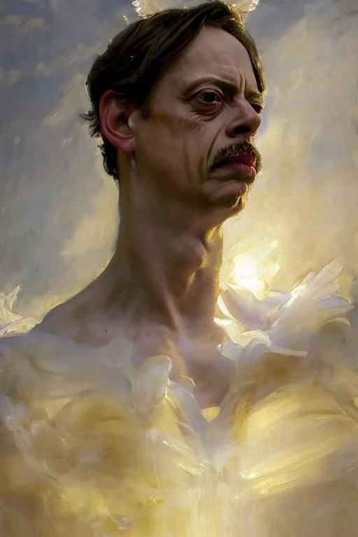 Image similar to beautiful detailed expressive impressionistic oil painting portrait of ancient roman god emperor steve buscemi levitating in angelic pose wearing the civic crown, art by anders zorn, wonderful masterpiece by greg rutkowski, expressive brush strokes, beautiful cinematic light, american romanticism by greg manchess, jessica rossier