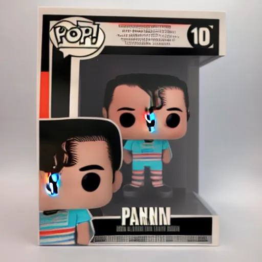 Prompt: individual funko pop, alan turing silk screen butcher billy style