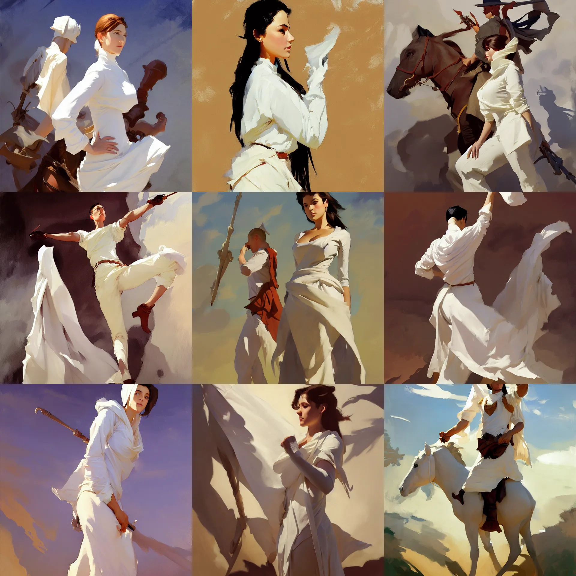 Image similar to white cloth fabric jodhpurs greg manchess painting by sargent and leyendecker, studio ghibli, fantasy, medium shot, asymmetrical, intricate, elegant, matte painting, illustration, hearthstone, by greg rutkowski, by greg tocchini, by james gilleard, by joe fenton