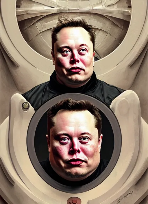 Image similar to elon musk as vladimir harkonnen!!, obese, portrait, intricate, elegant, highly detailed, digital painting, artstation, concept art, wallpaper, smooth, sharp focus, illustration, art by h. r. giger and artgerm and greg rutkowski and alphonse mucha