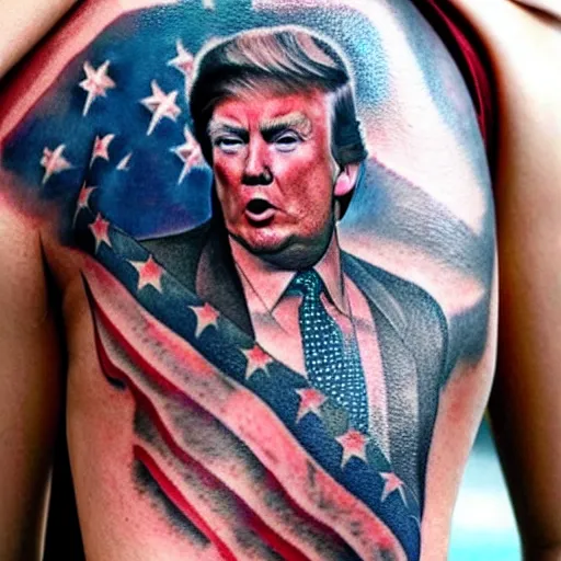 Prompt: a tattoo of Donald Trump