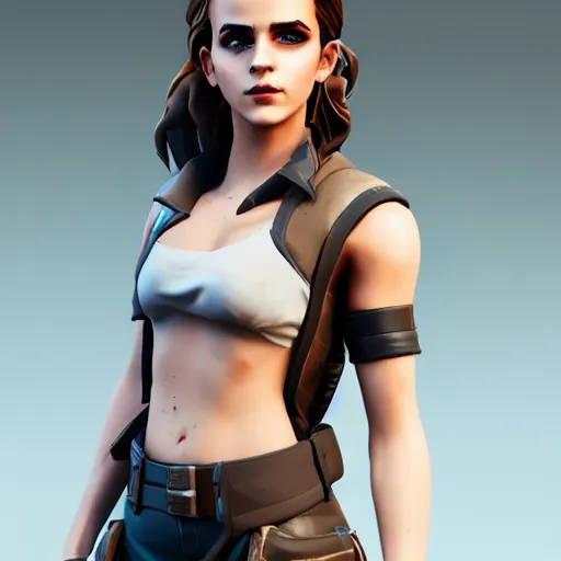 Prompt: full body textured film grain eye shadow smoky eyes fashion model face emma watson as a fortnite character cgsociety octane render unreal engine redshift render trending on artstation trending on artstation render blender behance cg superhero