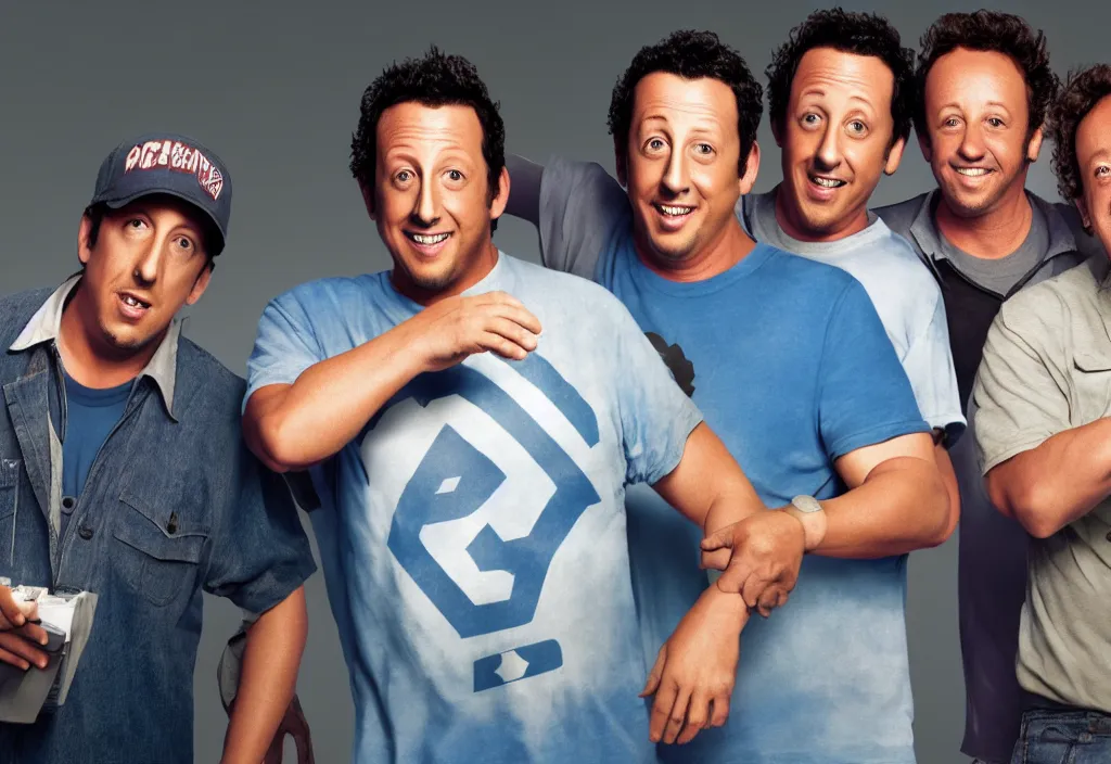 Image similar to Adam Sandler, Rob Schneider, and Paulie Shore, DC comics, HD, 4K, octane render