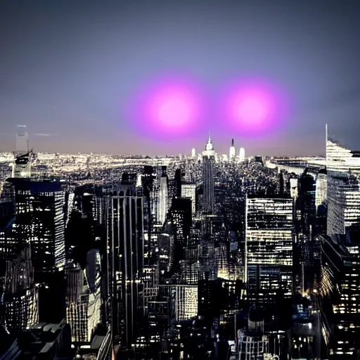 Prompt: alien lights above new york