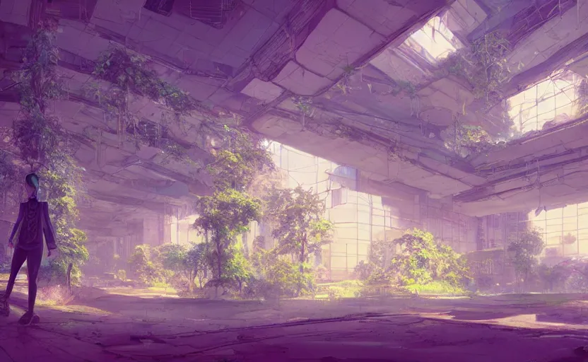 Image similar to Interior of an abandoned utopian city, overgrown with plants, rendered by Beeple, by Makoto Shinkai, syd meade, synthwave style, environment concept, digital art, unreal engine, WLOP, trending on artstation, 4K UHD image, octane render,