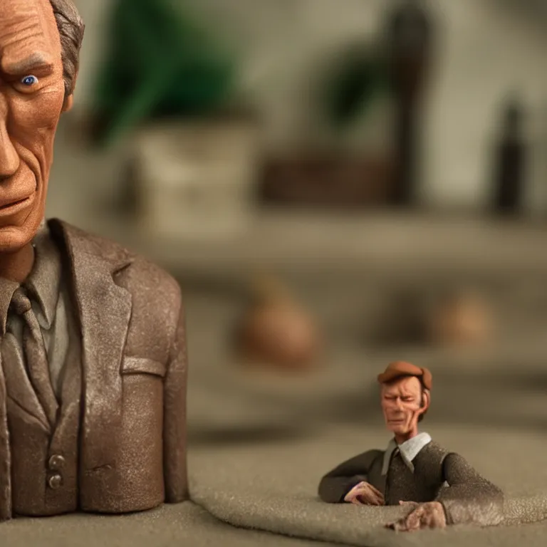 Prompt: a cinematic film still of a claymation stop motion film starring clint eastwood, shallow depth of field, 8 0 mm, f 1. 8