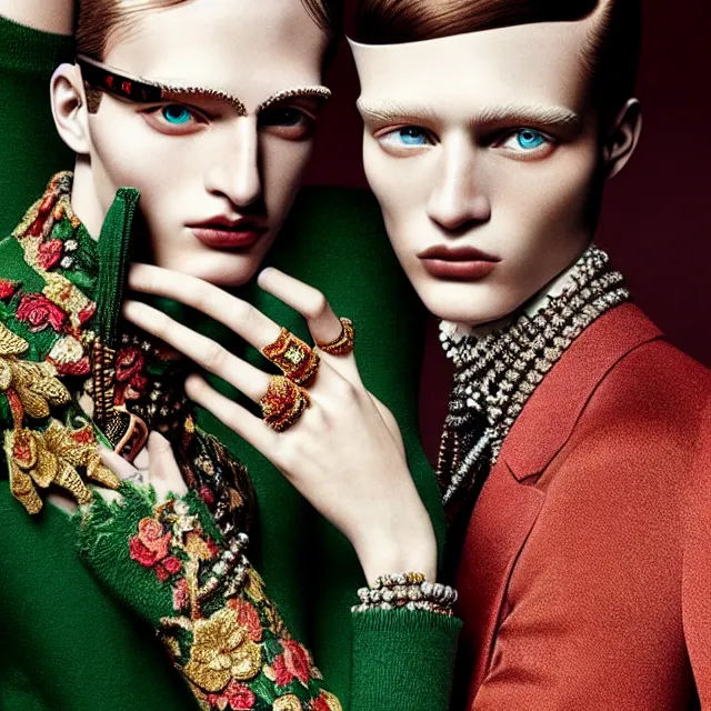 Image similar to a very beautiful gucci portrait, highly detailed, intricate, photography, fashion campaign