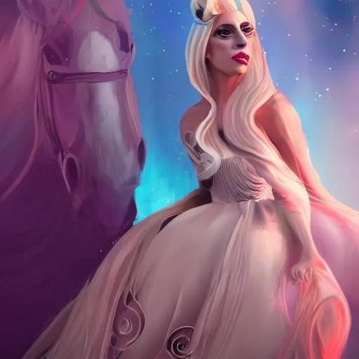 Image similar to lady gaga as a disney princess, tarot artstyle, artstation, concept art, smooth, sharp focus, illustration, hd, 8 k