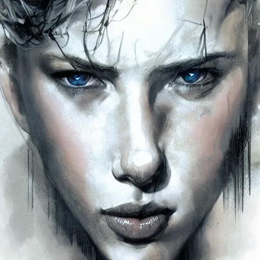 Prompt: solid snake played by by scarlett johansson, military art, face portrait, hd shot, digital portrait, elegant, beautiful, fantasy art, artstation, comic style, by artgerm, guy denning, jakub rozalski, magali villeneuve and charlie bowater