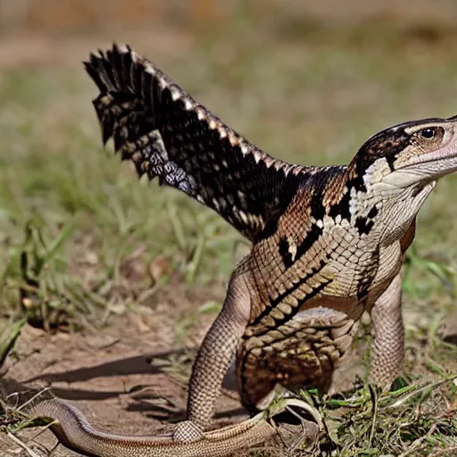 Prompt: rattlesnake morphed with a hawk,hybrid animal