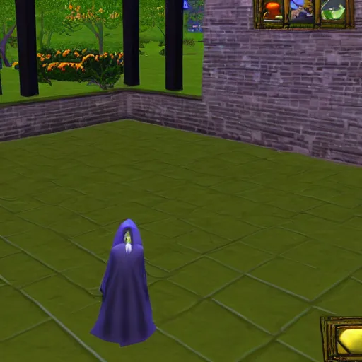 Prompt: the grim reaper. snapshot from the sims 2.