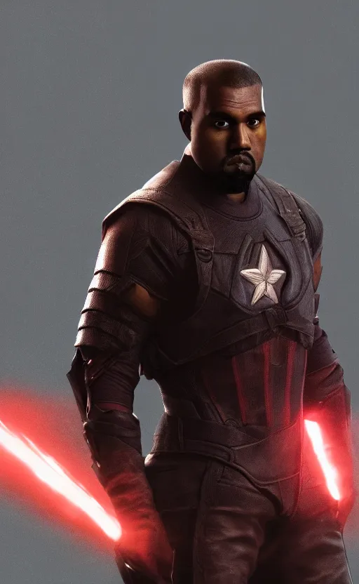 Image similar to Portrait of Kanye West as (((Captain America))) in Skyrim, splash art, movie still, cinematic lighting, dramatic, octane render, long lens, shallow depth of field, bokeh, anamorphic lens flare, 8k, hyper detailed, 35mm film grain